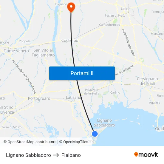 Lignano Sabbiadoro to Flaibano map