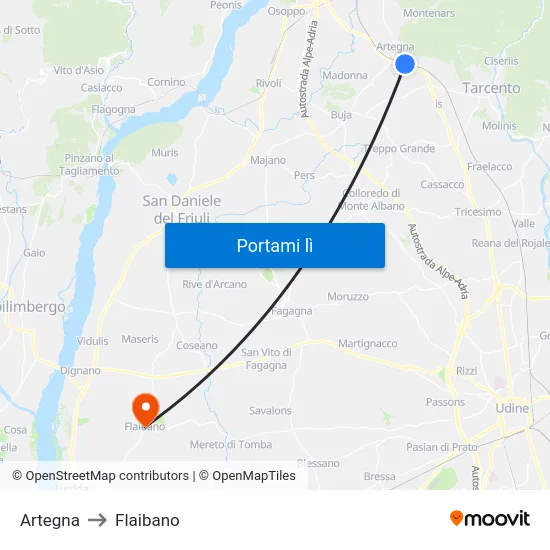 Artegna to Flaibano map