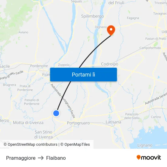 Pramaggiore to Flaibano map