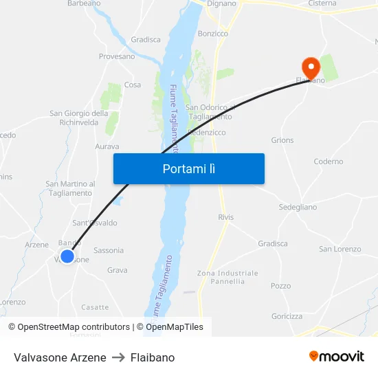 Valvasone Arzene to Flaibano map