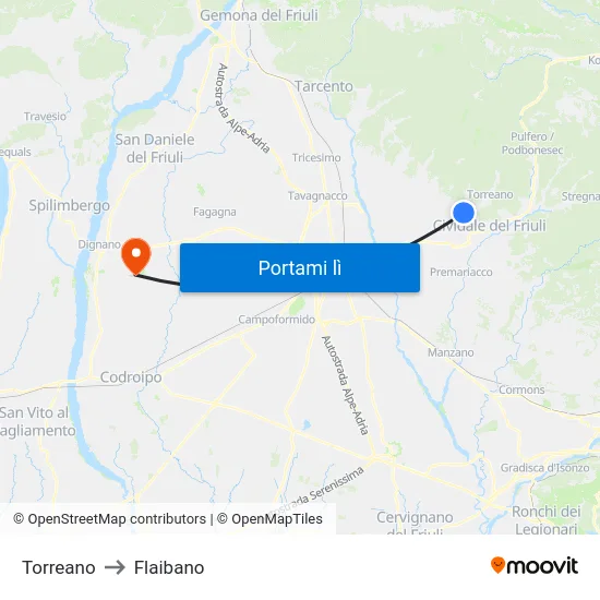 Torreano to Flaibano map