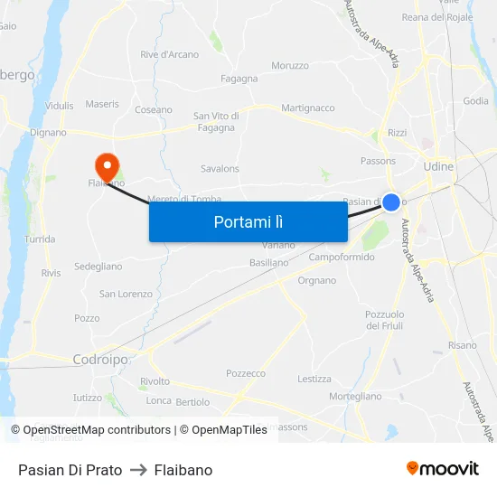 Pasian Di Prato to Flaibano map