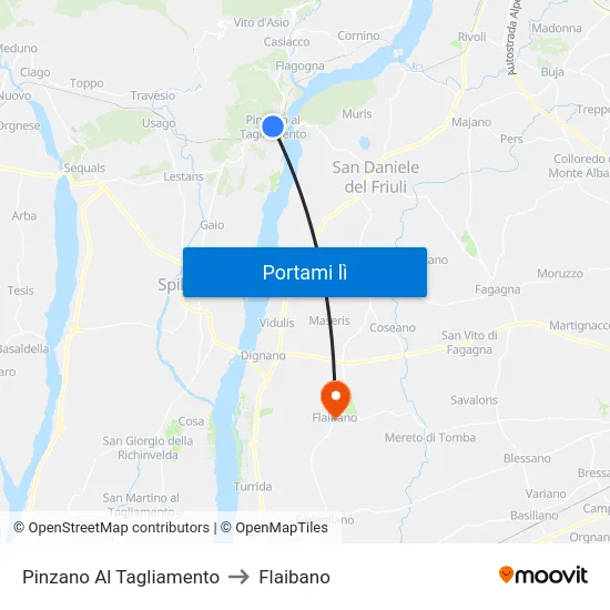 Pinzano Al Tagliamento to Flaibano map