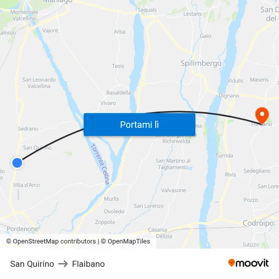 San Quirino to Flaibano map