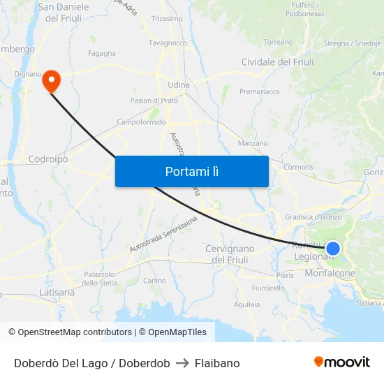 Doberdò Del Lago / Doberdob to Flaibano map