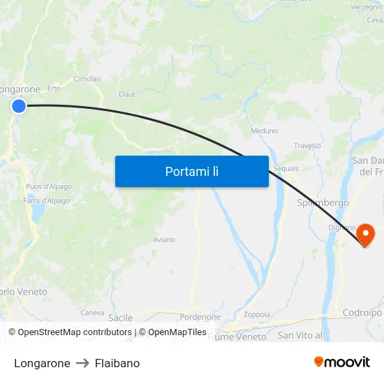 Longarone to Flaibano map