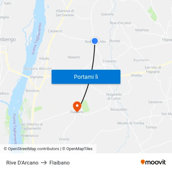 Rive D'Arcano to Flaibano map