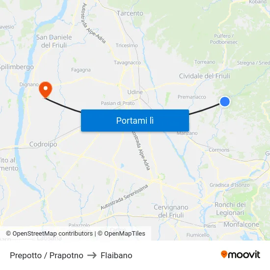 Prepotto / Prapotno to Flaibano map