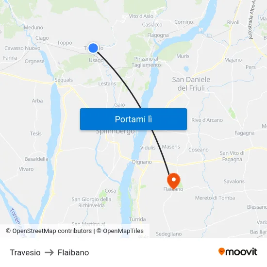 Travesio to Flaibano map