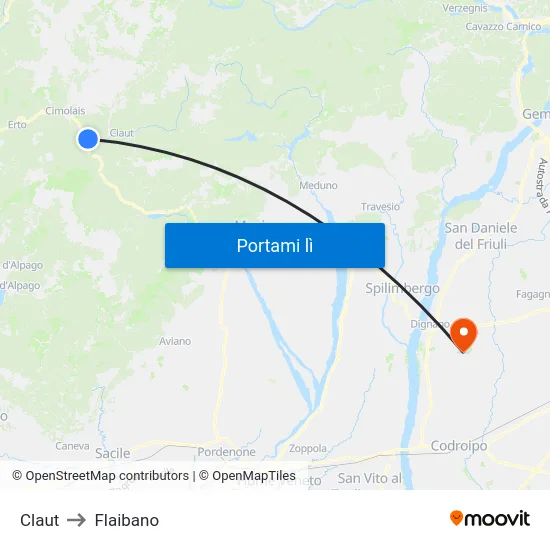 Claut to Flaibano map