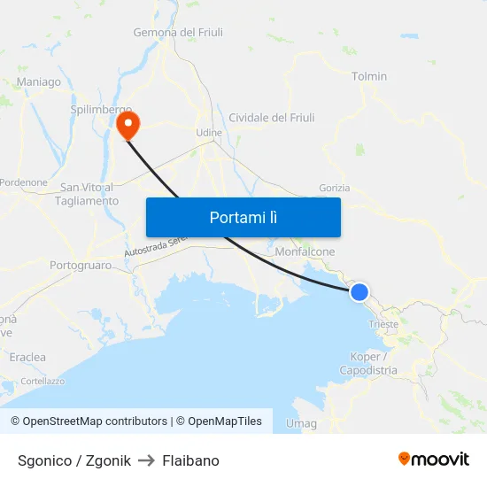 Sgonico / Zgonik to Flaibano map