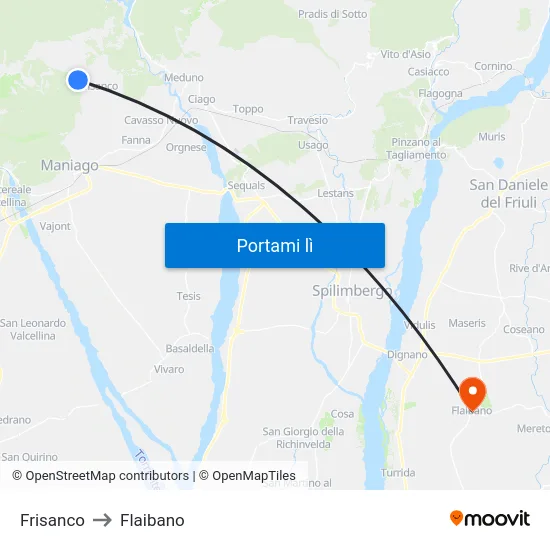 Frisanco to Flaibano map