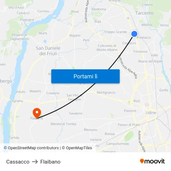 Cassacco to Flaibano map
