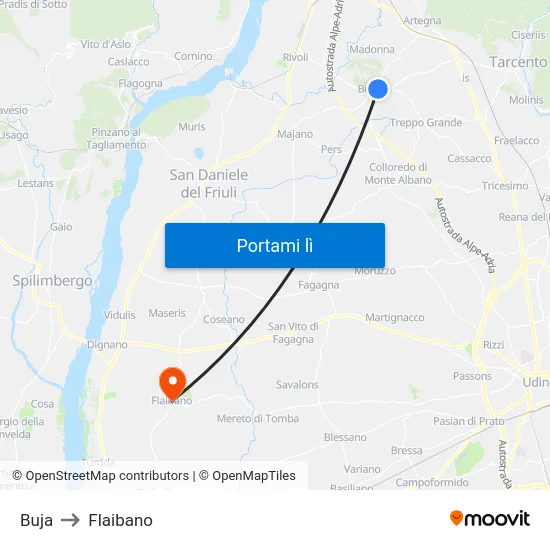 Buja to Flaibano map