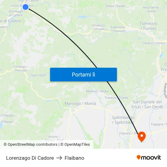Lorenzago Di Cadore to Flaibano map