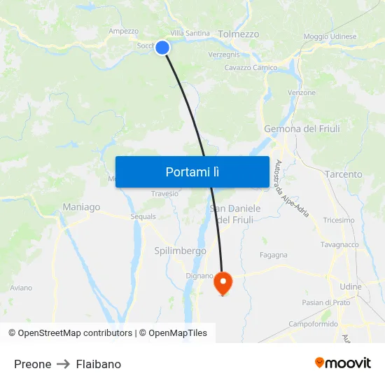 Preone to Flaibano map