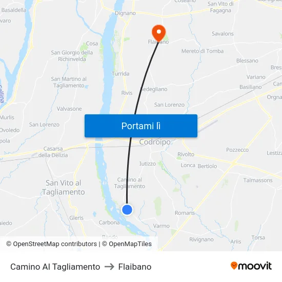 Camino Al Tagliamento to Flaibano map