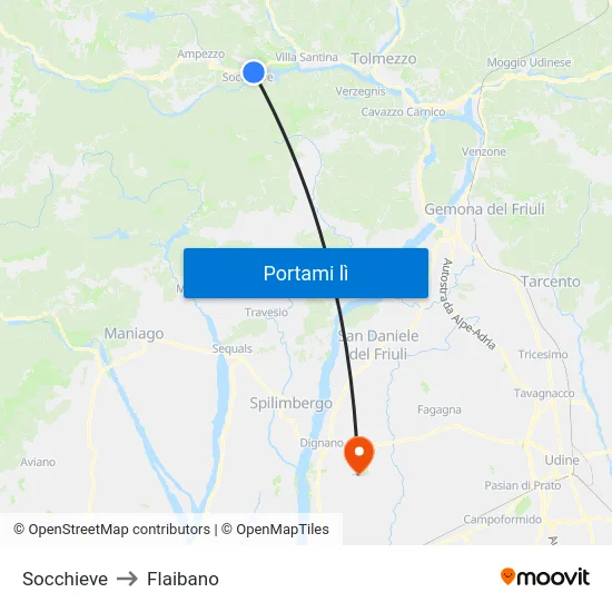 Socchieve to Flaibano map