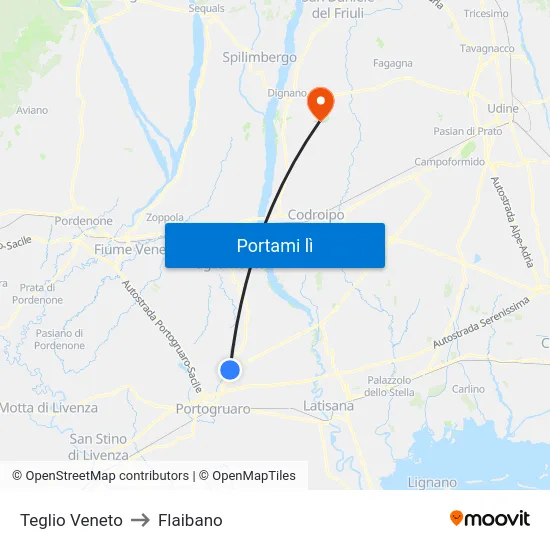 Teglio Veneto to Flaibano map