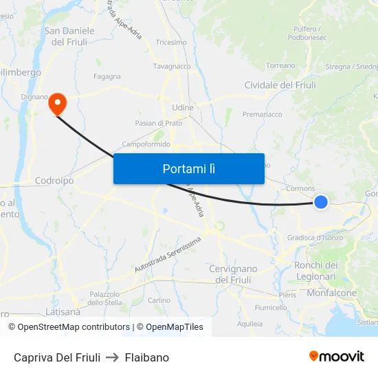 Capriva Del Friuli to Flaibano map