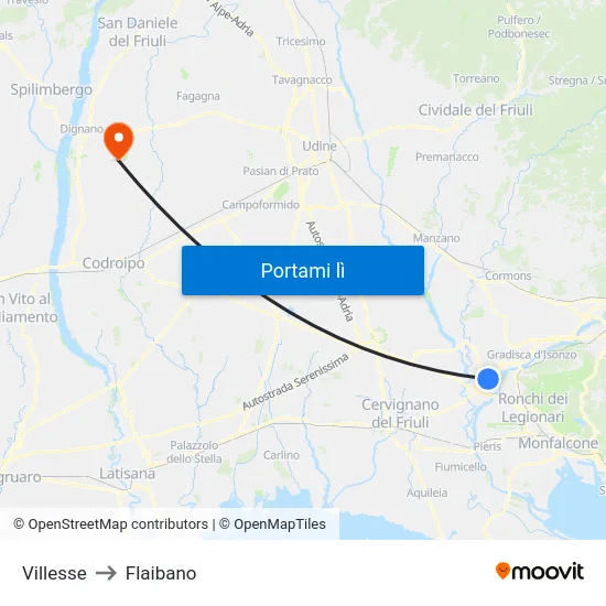 Villesse to Flaibano map