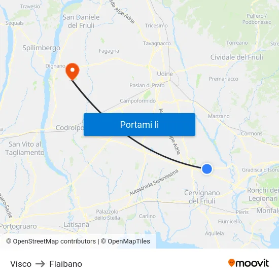 Visco to Flaibano map