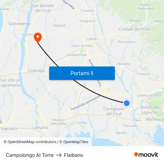 Campolongo Al Torre to Flaibano map