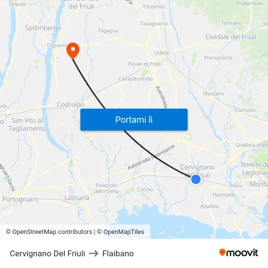 Cervignano Del Friuli to Flaibano map