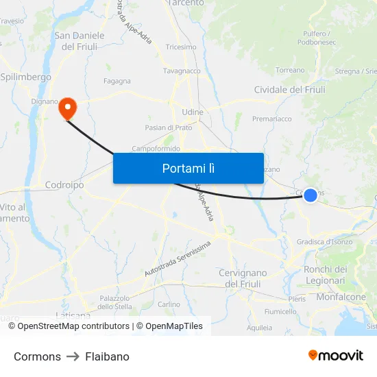 Cormons to Flaibano map