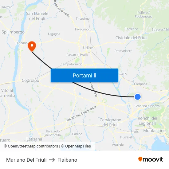 Mariano Del Friuli to Flaibano map