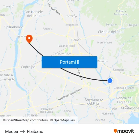 Medea to Flaibano map