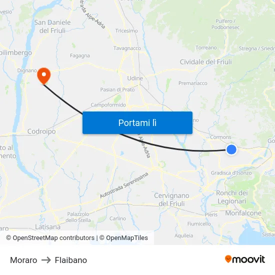 Moraro to Flaibano map