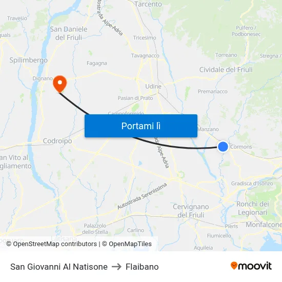 San Giovanni Al Natisone to Flaibano map