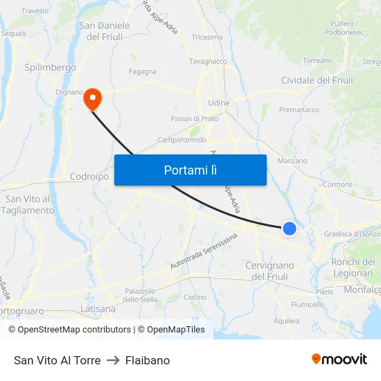 San Vito Al Torre to Flaibano map