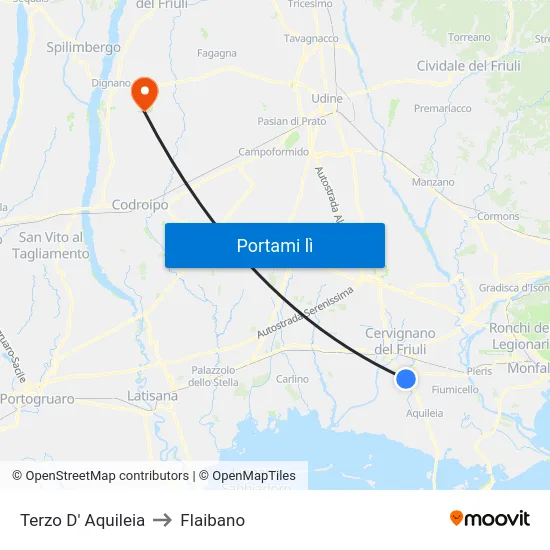 Terzo D' Aquileia to Flaibano map