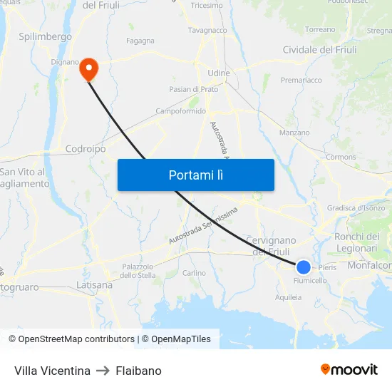 Villa Vicentina to Flaibano map