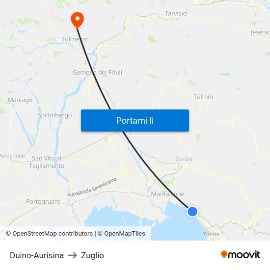 Duino-Aurisina to Zuglio map