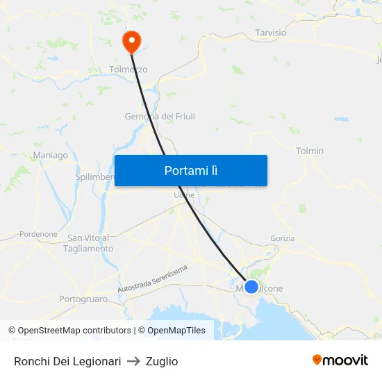 Ronchi Dei Legionari to Zuglio map