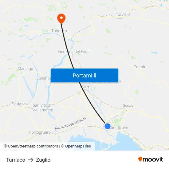 Turriaco to Zuglio map