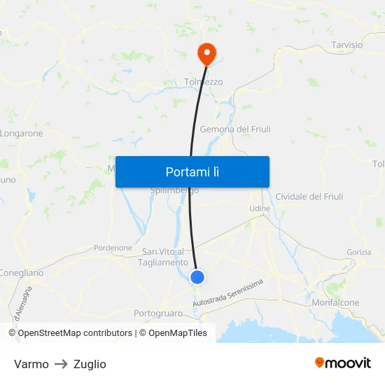 Varmo to Zuglio map