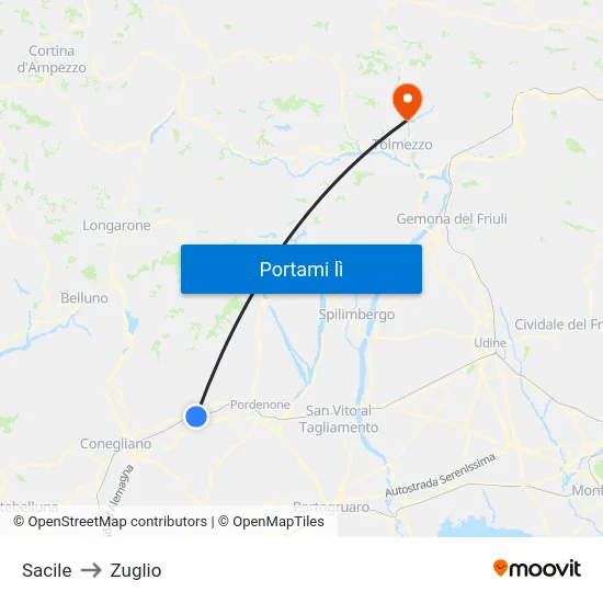 Sacile to Zuglio map