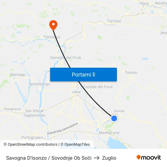 Savogna D'Isonzo / Sovodnje Ob Soči to Zuglio map