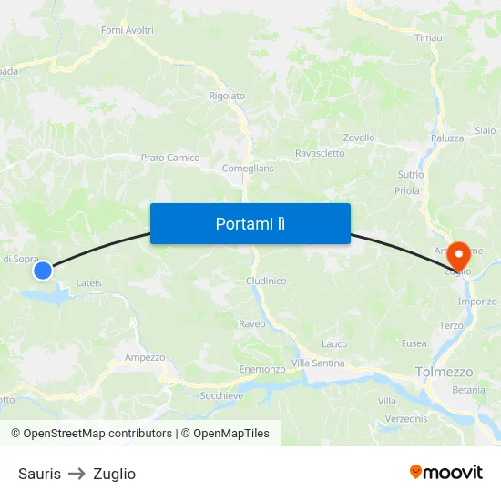 Sauris to Zuglio map