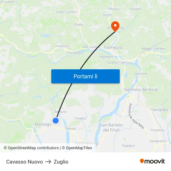 Cavasso Nuovo to Zuglio map