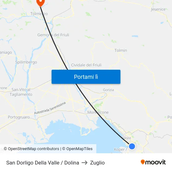 San Dorligo Della Valle / Dolina to Zuglio map