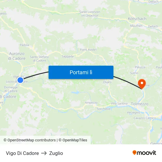 Vigo Di Cadore to Zuglio map