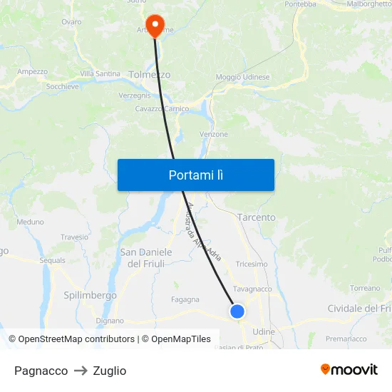 Pagnacco to Zuglio map