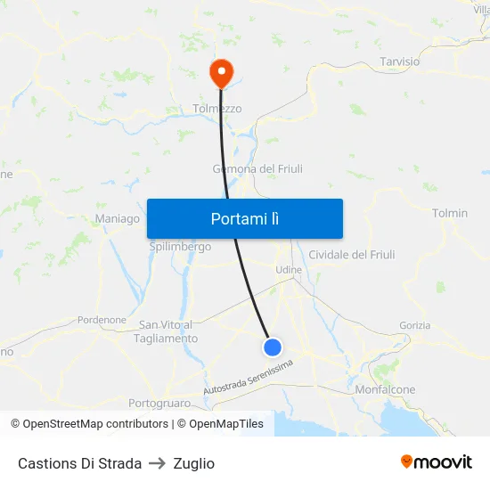 Castions Di Strada to Zuglio map