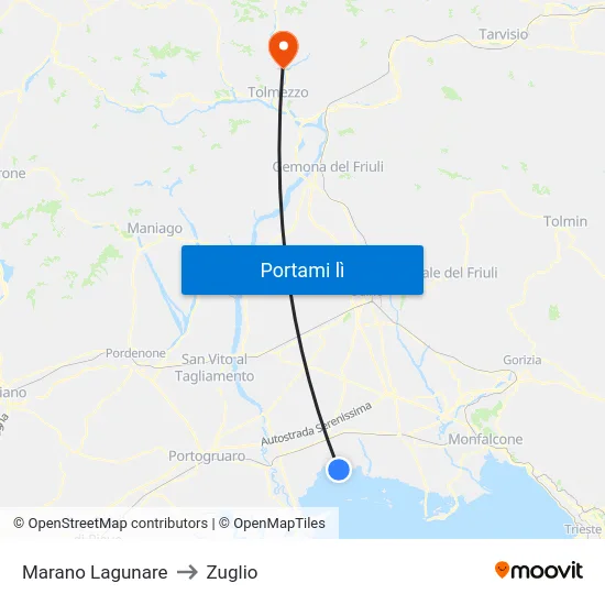 Marano Lagunare to Zuglio map