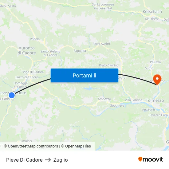 Pieve Di Cadore to Zuglio map
